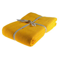 Pique-Decke mit Zierstich-Einfassung, Waffelpique, Bettüberwurf, Tagesdecke, Gelb