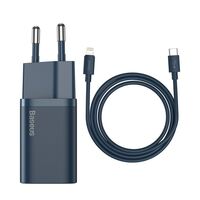 Baseus Super Si Quick Charger 1C 20W fali töltő + USB-C - Lightning kábel 1m kék (TZCCSUP-B03)