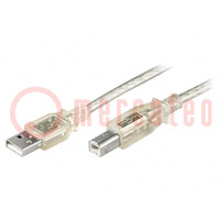 Kabel; USB 2.0; USB A-Stecker,USB B-Stecker; 3m; transparent