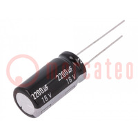 Capacitor: electrolytic; THT; 2200uF; 16VDC; Ø12.5x25mm; Pitch: 5mm