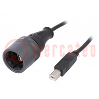 Cable; USB 2.0; USB A plug,USB B plug; 1A; 3m; IP66,IP68,IP69K