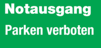 Hinweisschild - Notausgang Parken verboten, Grün/Weiß, 15 x 30 cm, Aluminium