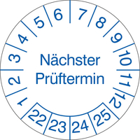 Modellbeispiel: Prüfplaketten für Labore und Krankenhäuser (4 Jahre), Nächster Prüftermin, 2022-2025