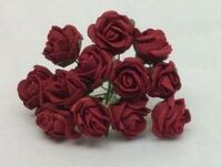 Artificial Colourfast Cottage Rose Bud Bunch, 12 Flowers - 12cm, Ruby Red