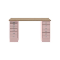 MultiDesk, 1 MultiDrawer mit 6 Schüben, 1 MultiDrawer mit 8 Schüben, Dekor natürliche Eiche, Farbe Pastellpink, Maße: H 740 x B 1400 x T 600 mm