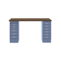 MultiDesk, 1 MultiDrawer mit 6 Schüben, 1 MultiDrawer mit 8 Schüben, Dekor Nussbaum, Farbe Blau, Maße: H 740 x B 1400 x T 600 mm