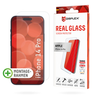 Displex Panzerglas (10H) für Apple iPhone 14 Pro, Eco-Montagerahmen, Tempered Glas, kratzer-resistente Schutzfolie, hüllenfreundlich