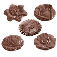 Schokoladen-Form - Blumen rund 5 Figuren - Länge x Breite x Höhe 27,5 x 13,5 x 2,4 cm - Polycarbonat