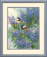 Counted Cross Stitch Kit: Chickadees & Lilacs