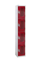 Perforated Door Locker - 4 Door - 380mm x 380mm - Red