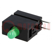 LED; in housing; green; 3mm; No.of diodes: 1; 20mA; 40°; 10÷20mcd