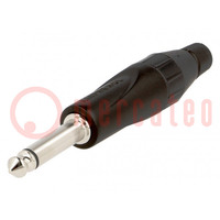 Plug; Jack 6,3mm; male; mono; ways: 2; straight; for cable; black