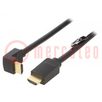 Cable; HDMI 2.0; HDMI plug,HDMI plug 90°; PVC; 3m; black; 30AWG