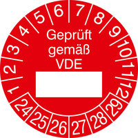 Prüfplakette, Geprüft gemäß VDE, in Jahresfarbe, 500 Stück / Rolle, 2,5 cm Version: 24-29 - Prüfplakette 2024-2029