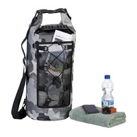 Relaxdays Dry Bag, 25 Liter, wasserdichter Rucksack, Wassersport & Trekking, Schultergurt, Ocean Bag, grau/ schwarz