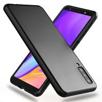 NALIA Case compatible with Samsung Galaxy A7 2018, Phone Cover Ultra-Thin Matte Hard-Cover Protector Skin, Premium Protective Shockproof Slim Bumper Backcase in Metallic Look Black