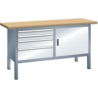 Workbench with solid beech top, frame construction