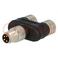 Adaptador en T; M8 macho,M8 hembra x2; PIN: 4; Y; 3A; IP68; 60V