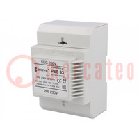 Transformer: mains; 63VA; 230VAC; 230V; Leads: terminal block; IP30