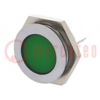 Indicator: LED; flat; green; 12÷14VDC; Ø22mm; IP67; metal; ØLED: 20mm