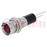 Contrôle: LED; concave; rouge; 24VDC; Ø8mm; pour PCB; laiton