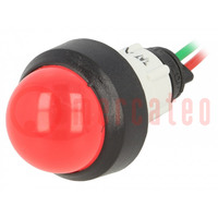 Indicator: LED; prominent; red; 24VDC; 24VAC; Ø13mm; IP40; plastic