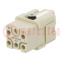 Connector: HDC; contact insert; female; DQ; PIN: 5; 5+PE; size D3A