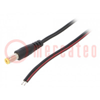 Cable; 2x0.5mm2; wires,DC 5,5/2,1 plug; straight; black; 1.5m