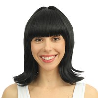 Perruque mi-longue raide avec frange - noir