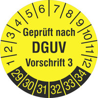 Prüfplakette, Geprüft nach DGUV Vorschrift 3, 1000 Stk/Rolle, 3,0 cm Version: 2029 - Prüfjahre: 2029-2034, gelb/schwarz