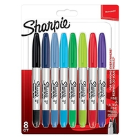 SHARPIE ROTULADOR PERMANENTE DE DOBLE PUNTA, PUNTAS FINA Y ULTRAFINA, COLORES SURTIDOS, PAQUETE DE 8 MARCADORES, MATERIAL ESCOLA