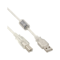InLine USB 2.0 Kabel, A an B, transparent, mit Ferritkern, 7m