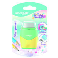 Temperówka plastikowa z gumką KEYROAD, pastel, podwójna, blister, mix kolorów