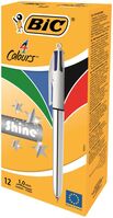 Bic 4 Colours Shine Ballpoint Pen 1mm Tip 0.32mm Line Silver Barrel Bla(Pack 12)