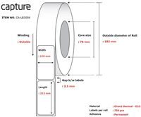 Label 150x212, Core 76, Diameter 182 mm. Thermal print. Uncoated. Permanent. 750 labels per roll. 6 rolls per box.Printer Labels