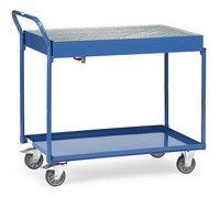 fetra® Tischwagen mit Stahlblechwannen, 2 Ladeflächen 1000 x 600 mm, öldicht, obere mit Gitterrost+Ablasshahn