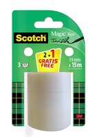 Scotch® Magic™ Unsichtbares Klebeband, Promo-Pack, 2 Rollen + 1 GRATIS, 19 mm x 15 m