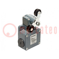 Limit switch; lever R 40mm, plastic roller Ø20mm, double; 10A