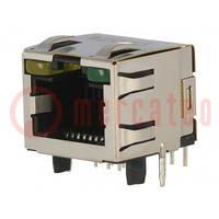 Socket; RJ45; PIN: 8; Cat: 5; shielded,with LED; gold-plated; THT