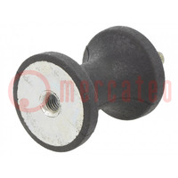 Vibration damper; M8; Ø: 40mm; rubber; L: 48mm; Thread len: 23mm