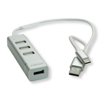 ROLINE Hub USB 2.0 pour portables, 4 ports, câble de raccordement type A+C