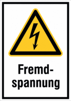 Kombischild - Warnung vor elektrischer Spannung, Fremdspannung, Gelb/Schwarz