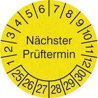 Prüfplakette aus Graspapier, Nächster Prüftermin, gelb/schwarz, 1000 Stk/Rolle, 3,0 cm Version: 25-30 - Prüfjahre: 2025-2030