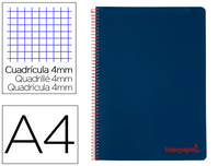 CUADERNO ESPIRAL LIDERPAPEL A4 WONDER TAPA PLASTICO 80H 90GR CUADRO 4MM CON MARGEN COLOR AZUL MARINO