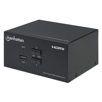 Manhattan HDMI KVM Switch 2-Port, 4K@30Hz, USB-A/3.5mm Audio/Mic Connections, Cables included, Audio Support, Control 2x computers from one pc/mouse/screen, USB Powered, Black, ...