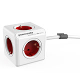 Allocacoc Regleta PowerCube, blanca y roja, de 5 tomas