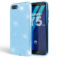 NALIA Custodia in Silicone compatibile con Huawei Y5 2018, Glitter Gel Copertura Protezione Sottile Cellulare, Slim Smartphone Bling Cover Case Protettiva Scintillio Bumper  Blu