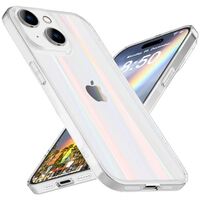 NALIA Holographic Tempered Glass Cover compatible with iPhone 15 Case, Clear Colorful Shiny Rainbow Effect, Transparent Anti-Yellow Scratch-Resistant Hardcase & Silicone Bumper,...