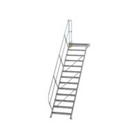Treppe mit Plattform 45° Stufenbreite 800 mm, 13 Stufen, Aluminium geriffelt
