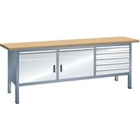 Workbench with solid beech top, frame construction